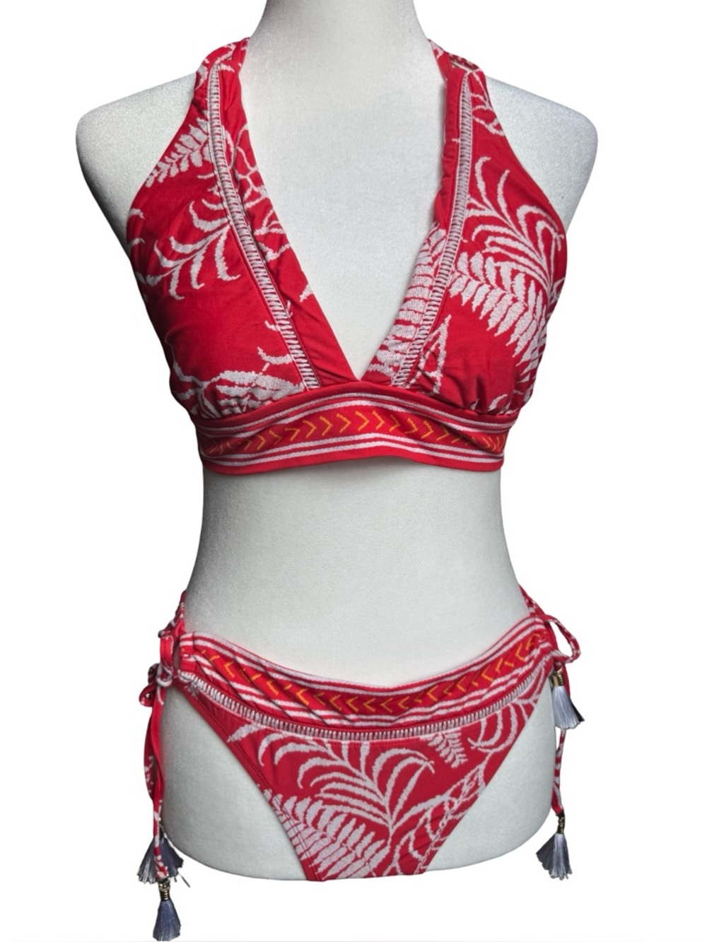 BARELY WORN La Blanca Red and White Tropical Halter Bikini